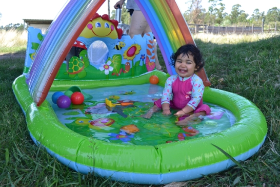 Grandma and grandpa bought her a pool to cool off in! She loves it! 